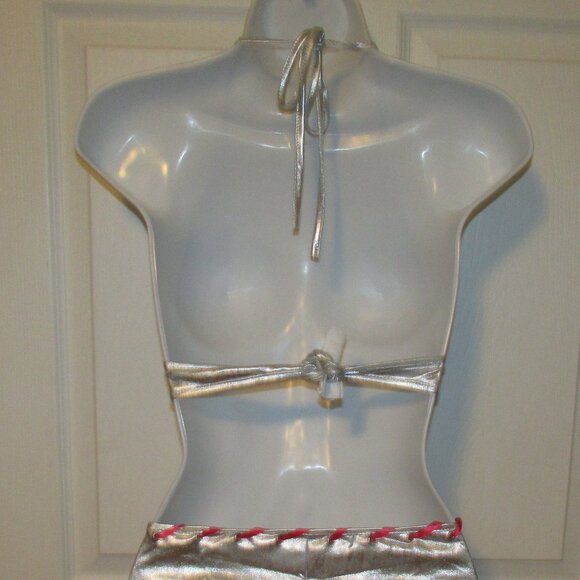 Silver Metallic and Pink Booty Shorts Bikini - NEW - Picture 7 of 10